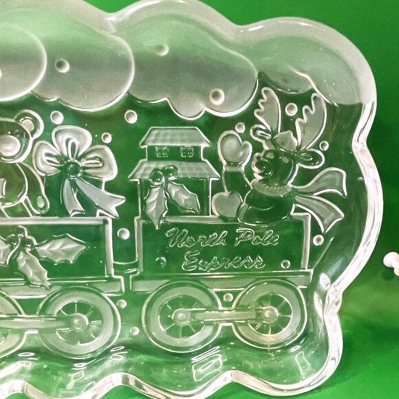 Vintage North Pole Express Glass Tray Santa Train Christmas 13” Serving Platter - Picture 6 of 12